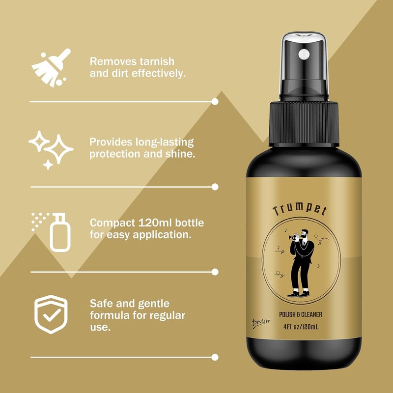 devisev Complete Trumpet Care Kit - Includes Polishing,Valve Oil,2 Cleaning Cloths,Slide Grease,and Cleaning Brush - Image 2